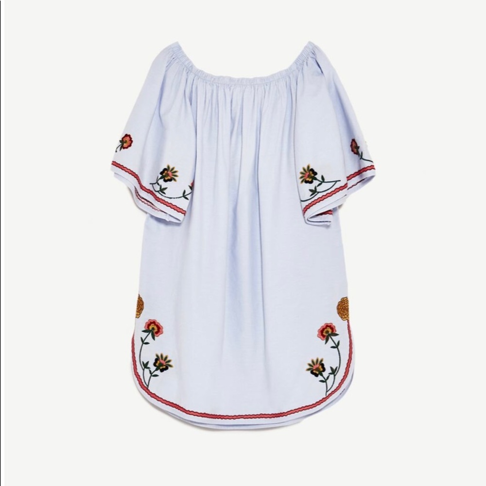 ZARA Floral Embroidered Off Shoulder Dress